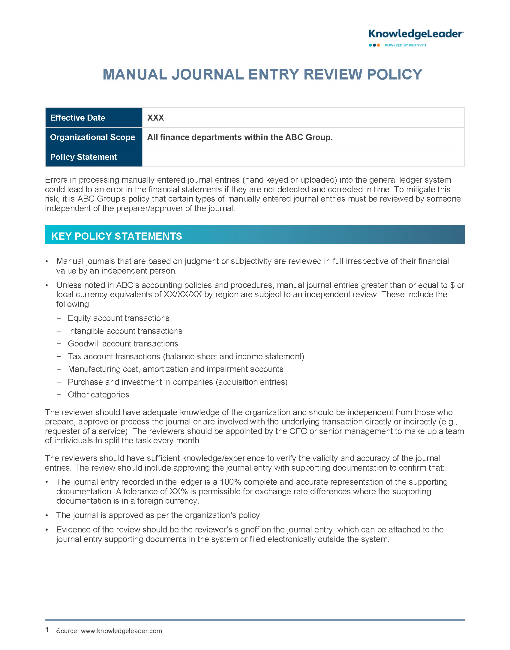 Manual Journal Entry Review Policy
