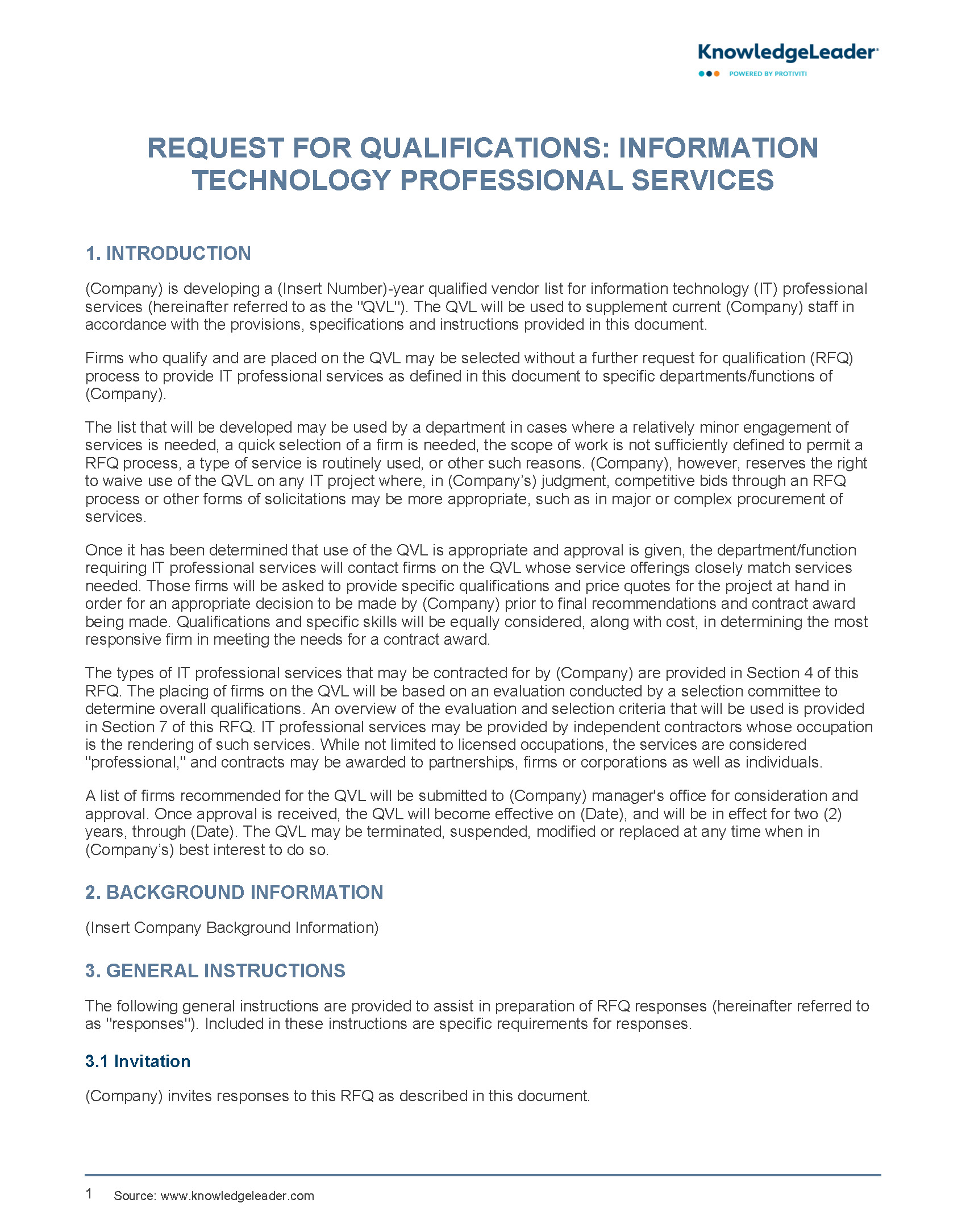 Request for Qualifications - Information Technology Professional Services