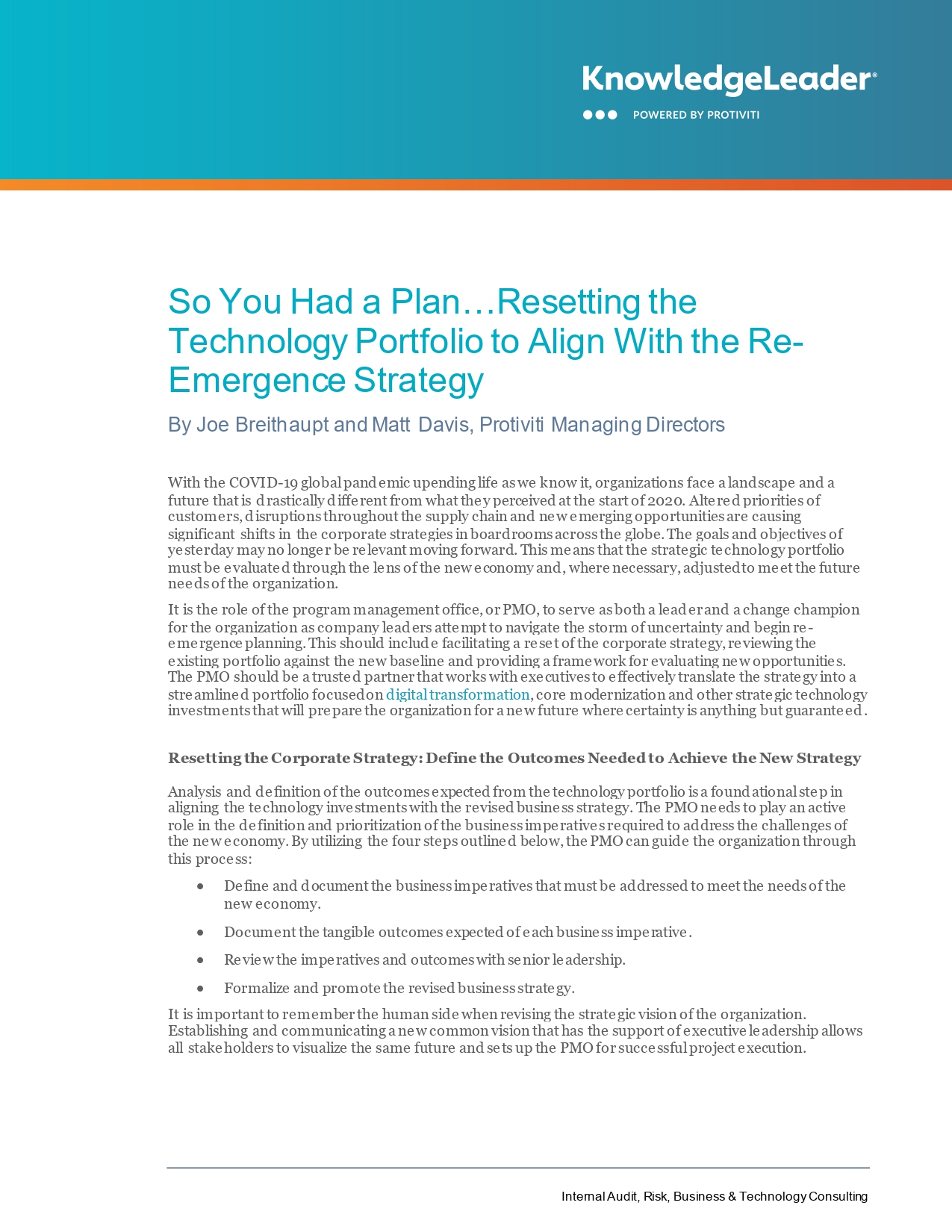 So You Had a Plan...Resetting the Technology Portfolio to Align With the Re-Emergence Strategy