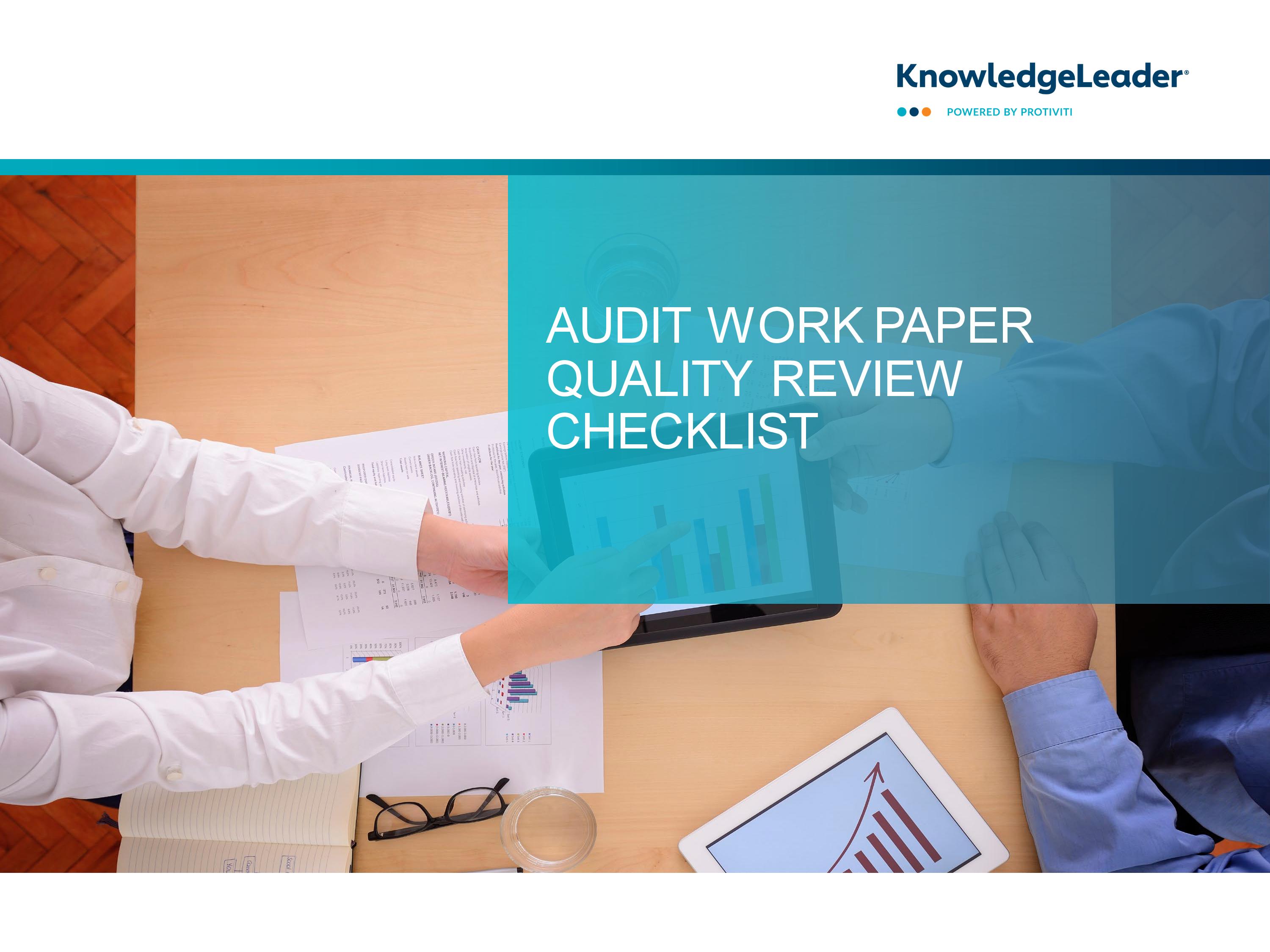 screenshot of the first page of Audit Work Paper Quality Review Checklist