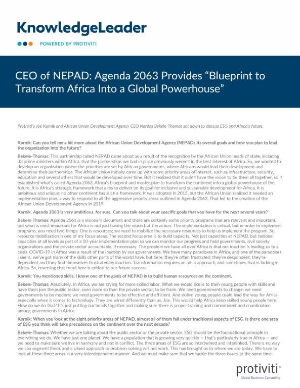 Screenshot of the first page of CEO of NEPAD Agenda 2063 Provides “Blueprint to Transform Africa Into a Global Powerhouse”