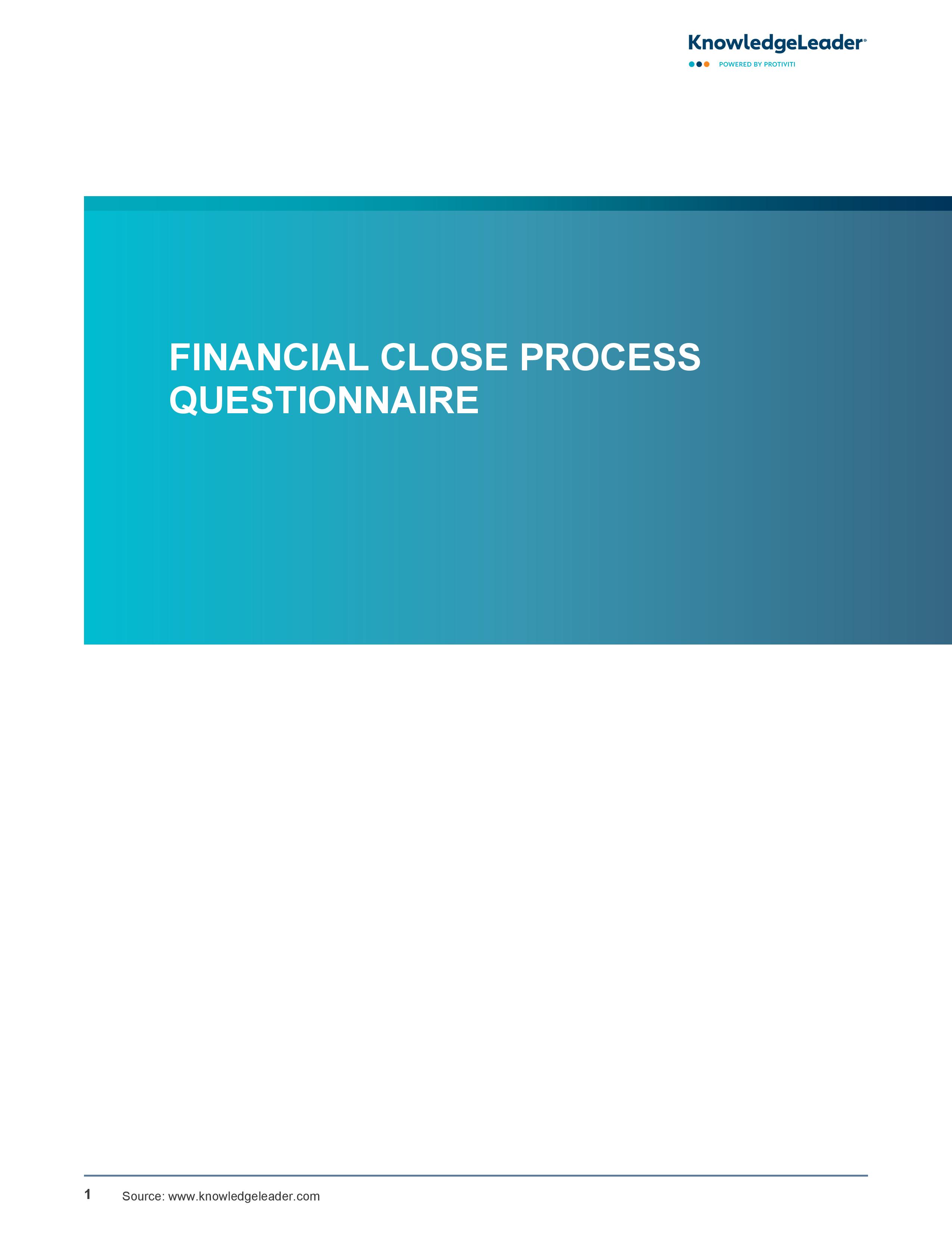 Screenshot of the First Page of Financial Close Process Questionnaire