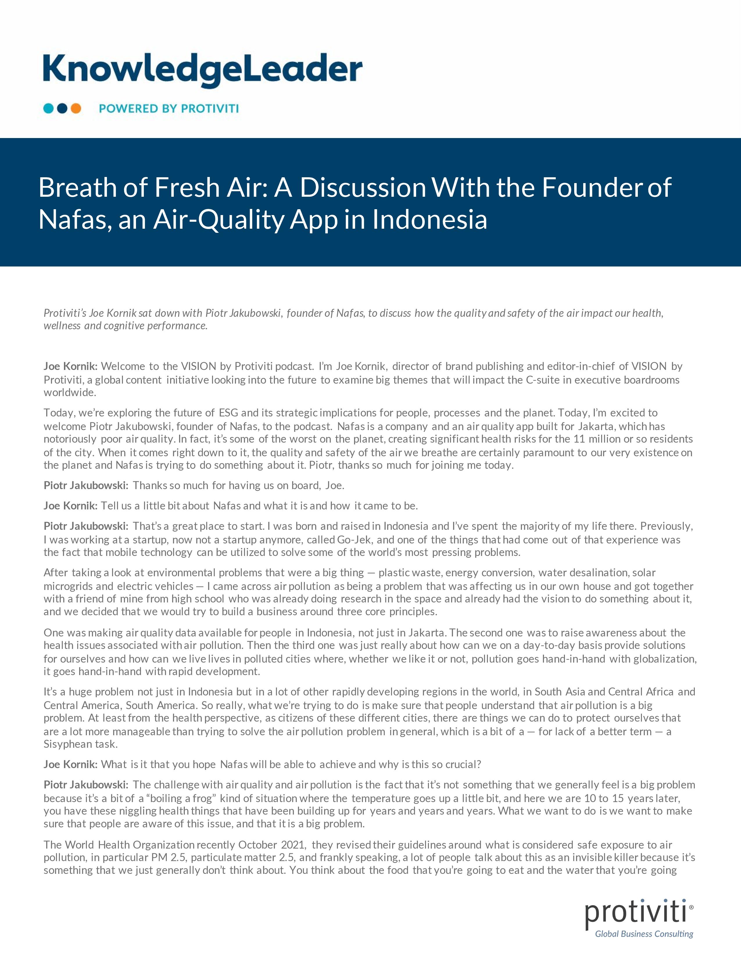 Screenshot of the First Page of Breath of Fresh Air A Discussion With the Founder of Nafas, an Air-Quality App in Indonesia