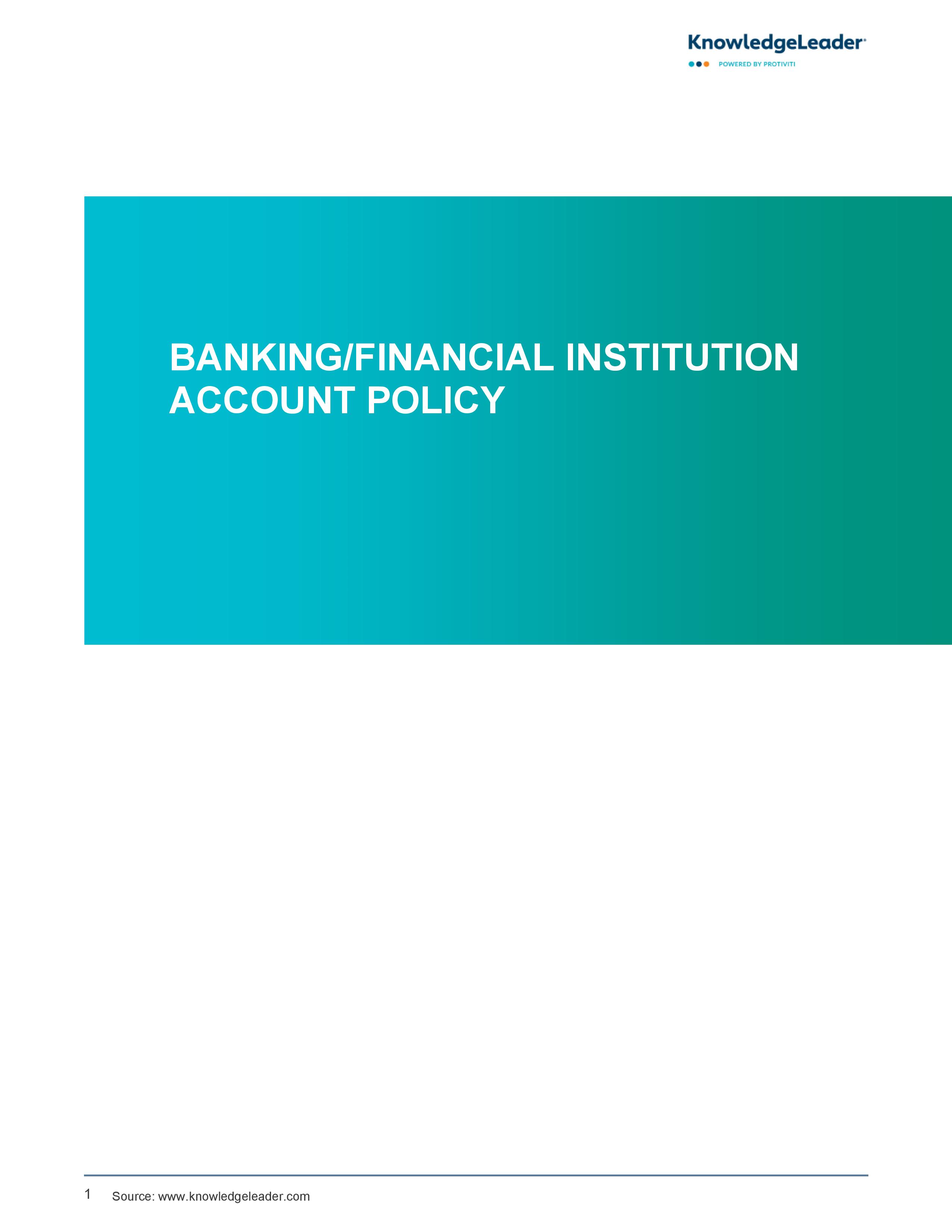 Screenshot of the first page of Banking Financial Institution Account Policy