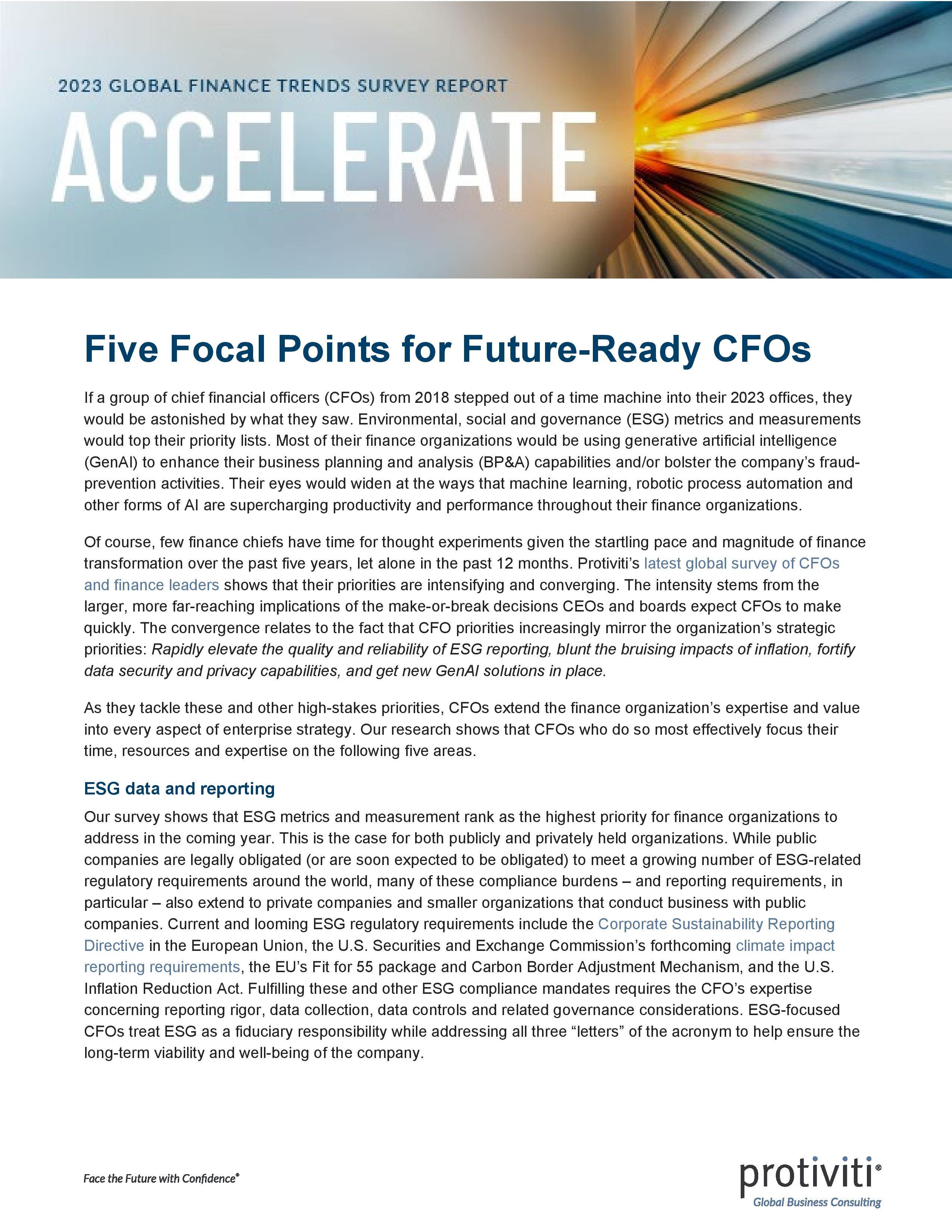 screenshot of the first page of Five Focal Points for Future-Ready CFOs