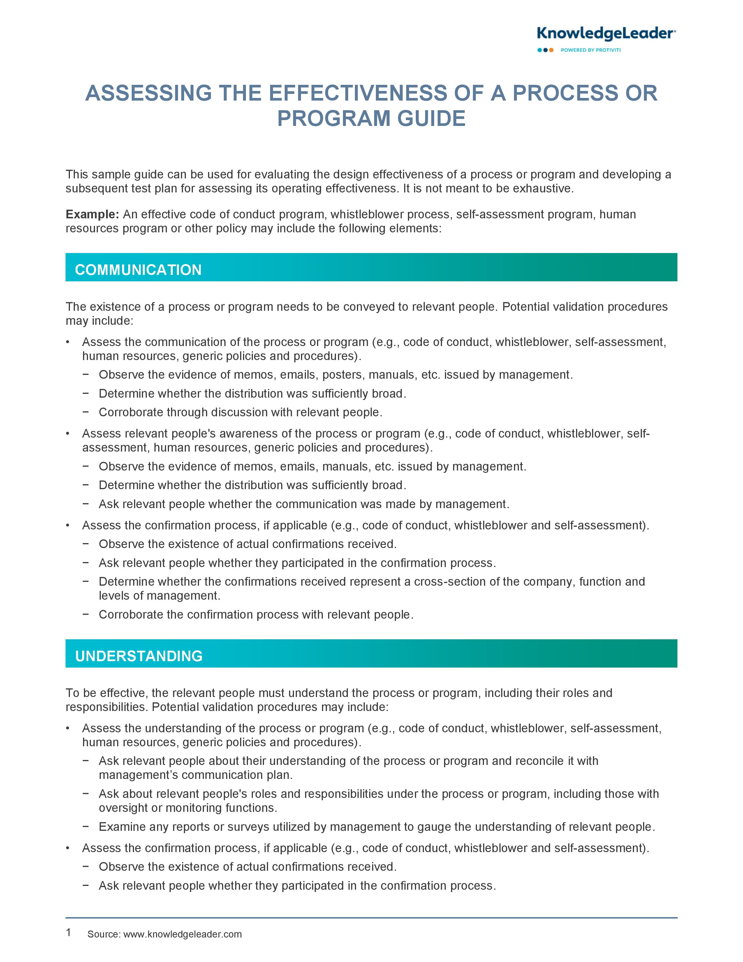 Screenshot of the first page of Assessing the Effectiveness of a Process or Program Guide