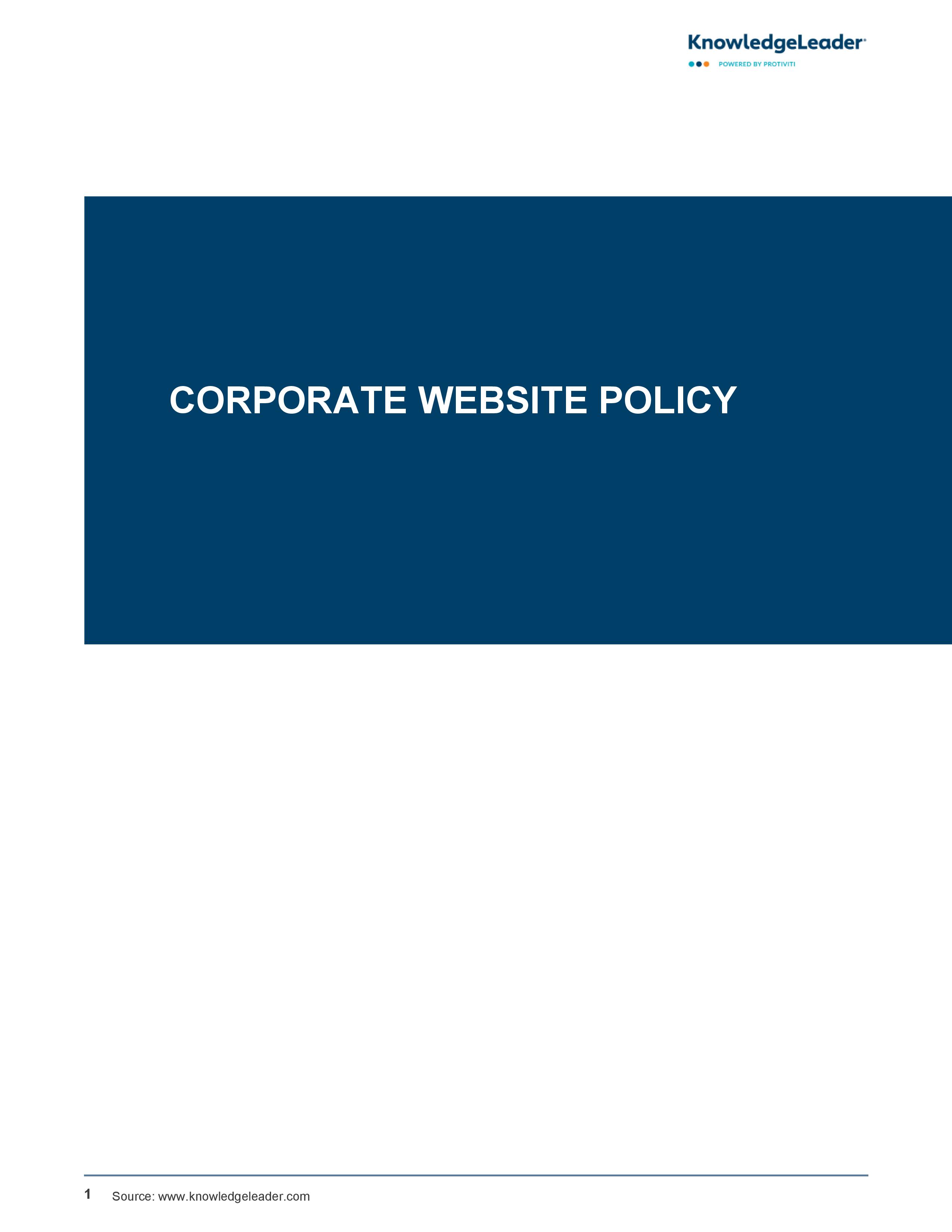 Screenshot of the first page of Corporate Website Policy